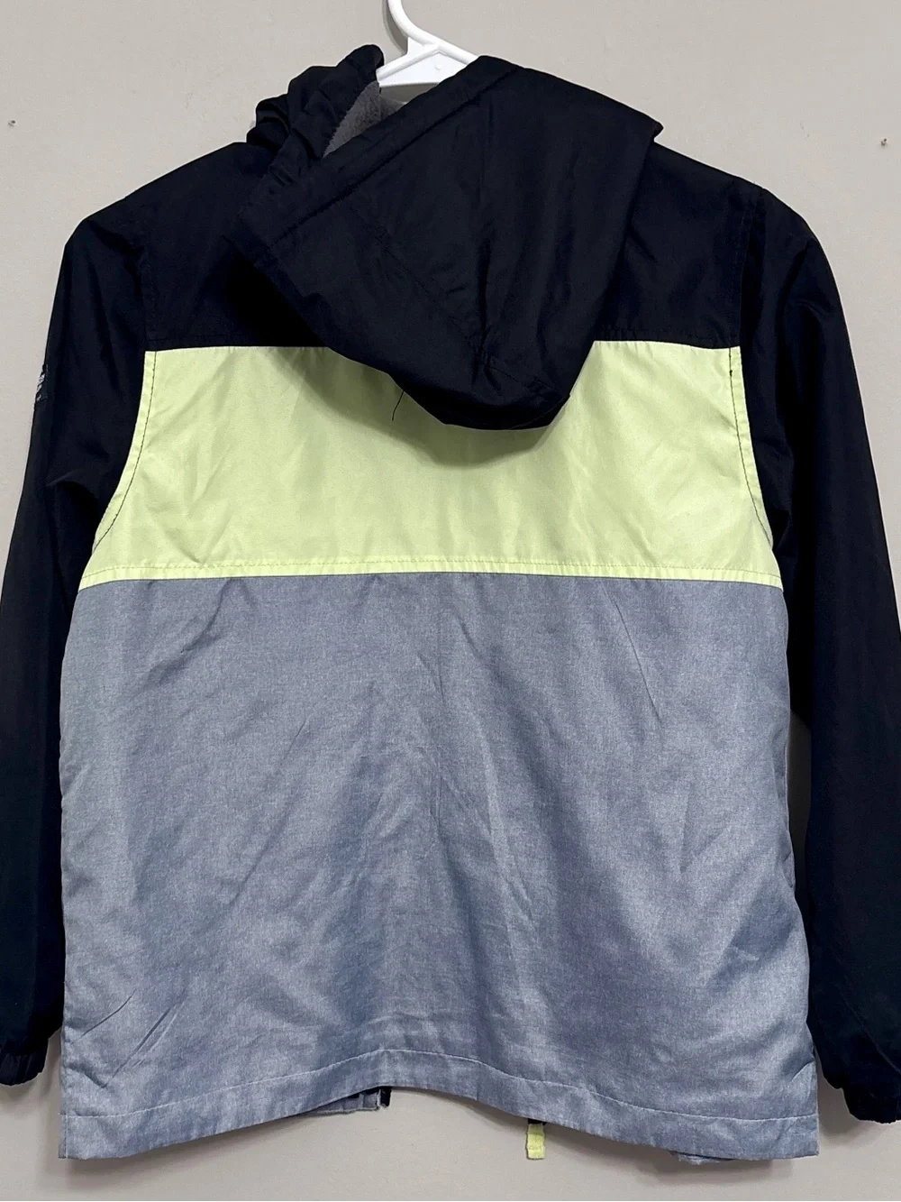 OshKosh B'gosh Colorblock Hooded Jacket Size 8 Windbreaker Black, Lime, and Gray